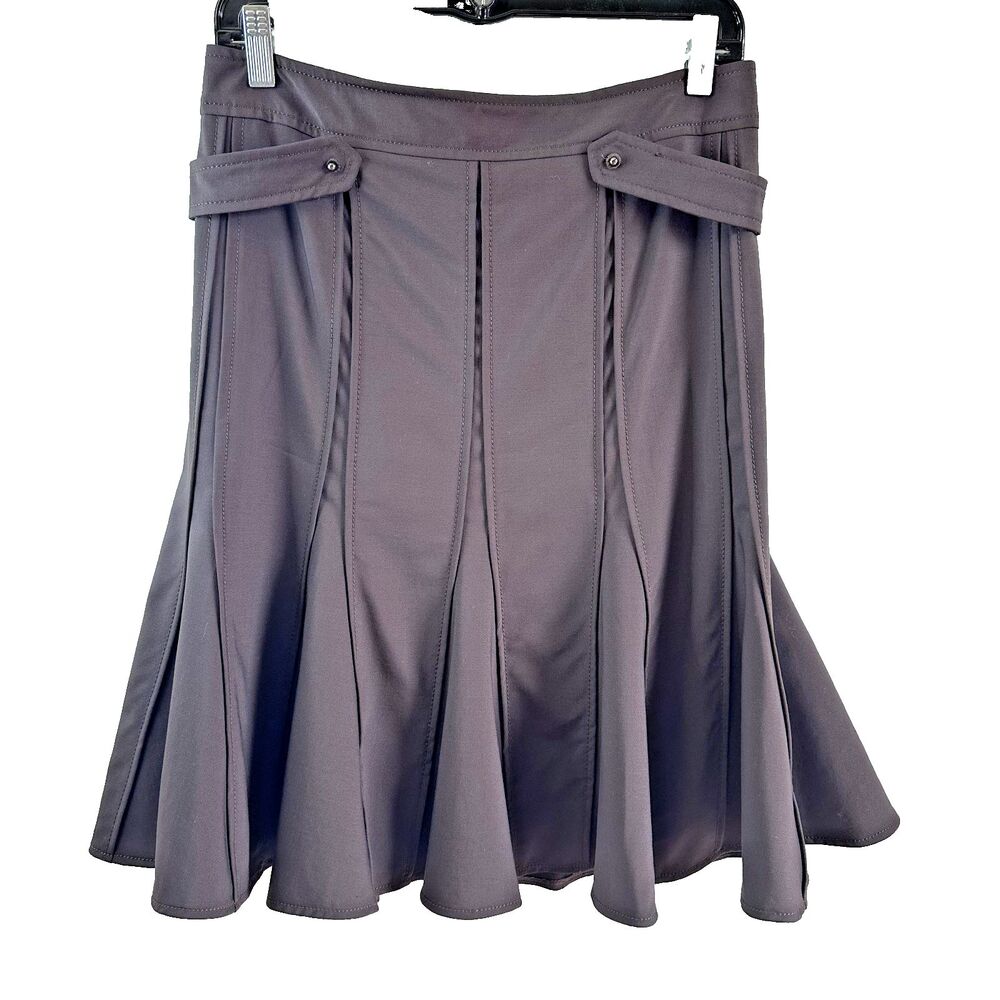 PAULE KA Women's Brown Pleated A-Line Wool Blend Knee-Length Skirt Sz 8 (FR 40)